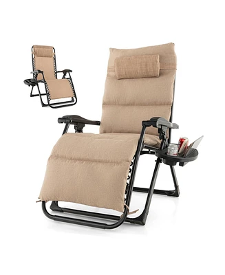 Slickblue Adjustable Metal Zero Gravity Lounge Chair with Removable Cushion and Cup Holder Tray