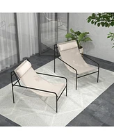Slickblue Patio Sling Lounge Chair with Removable Headrest Pillow and Metal Frame-Beige