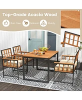 Costway 4 Piece Patio Dining Set Outdoor Wood Dining Furniture with 2 Chairs & 1 Lovesea