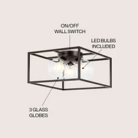 Jonathan Y Kyle 14" 3-Light Modern Farmhouse Metal/Iron Open-Caged Led Flush Mount, Oil Rubbed Bronze