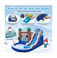 Slickblue 6-in-1 Winter Theme Snowman Inflatable Castle with Slide and Trampoline without Blower