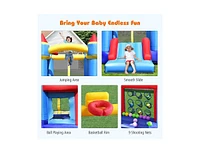 Slickblue Castle Slide Inflatable Bounce House with Ball Pit and Basketball Hoop