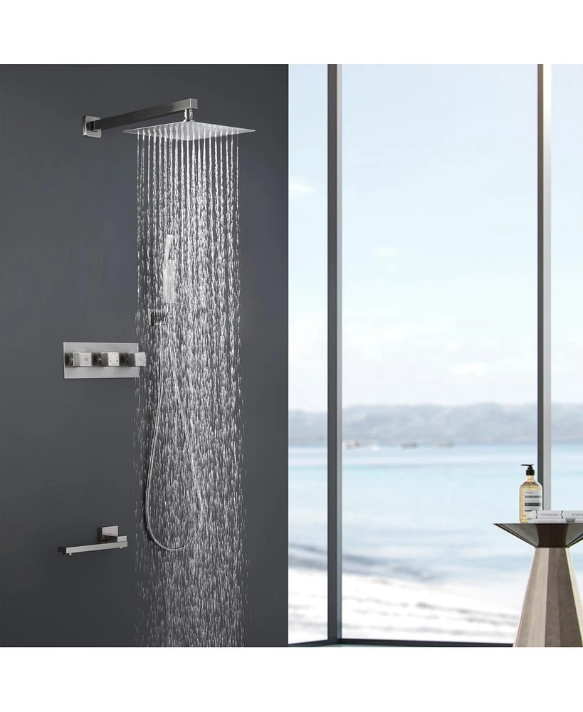 Streamdale Furniture 10" Brushed Nickel Shower System with Temperature Control