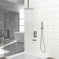 12" Rain Shower Head Systems With Waterfall Tub Spout, Brushed Nickel, Ceiling Mounted Shower