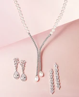 Arabella Cubic Zirconia Pear Halo Cluster Drop Earrings in Sterling Silver