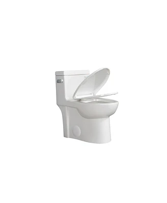 Simplie Fun 15 1/8 Inch 1.28 Gpf 1-Piece Elongated Toilet With Soft-Close Seat - Gloss White