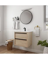 Simplie Fun 24" Bathroom Vanity With 2 Soft Close Drawers, White Ceramic Basin