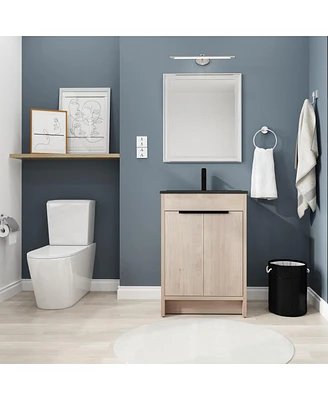 Simplie Fun 24" Freestanding Bathroom Vanity with Black Ceramic Sink & Soft-Close Doors