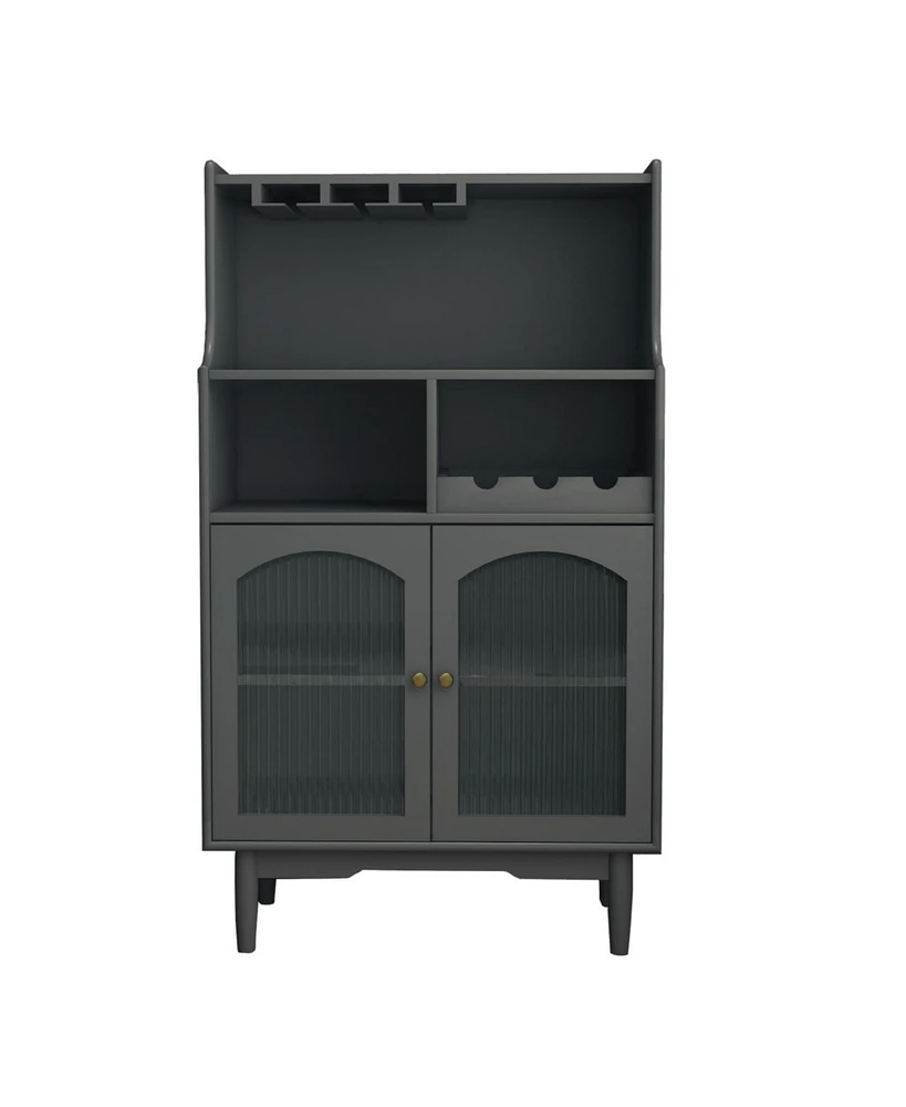 Simplie Fun Grey wine cabinet with glass doors & removable racks