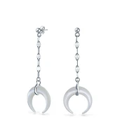 Bling Jewelry Crescent Moon White Shell Celestial Italian Horn Cornicello Dangle Linear Drop Earrings For Women Sterling Silver