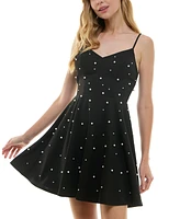 City Studios Juniors' Sweetheart-Neck Imitation-Pearl Dress