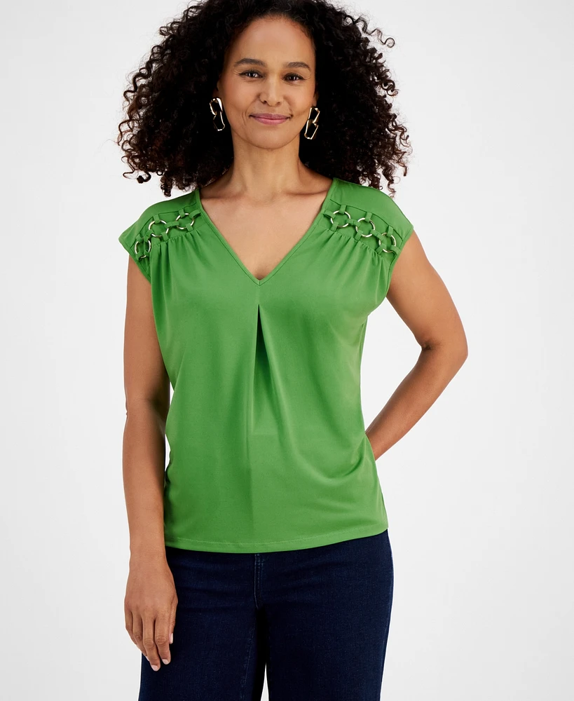 I.n.c. International Concepts Women's O-Ring-Sleeve Pleat-Front Blouse, Created for Macy's