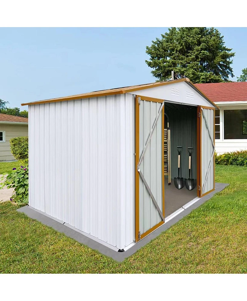 Streamdale Furniture Metal Garden Sheds 6FTx8FT Outdoor Storage Sheds White+Yellow