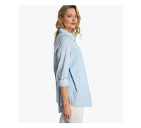 Stella Carakasi Women's Cotton Poplin Button-Front A-Line Shirt Top Prime Time Tunic