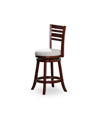 Simplie Fun 24" Counter Height Slat Back Swivel Stool, Cherry Finish, Beige Fabric Seat