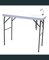 Simplie Fun Outdoor Fish And Game Cutting Cleaning Table with Sink And Faucet