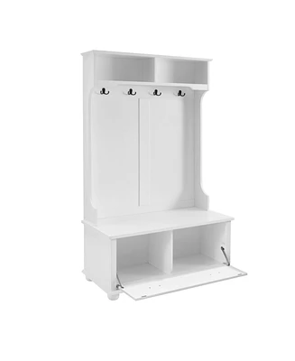 Simplie Fun Coastal Style White Hall Tree Bench with Shoe Cabinets