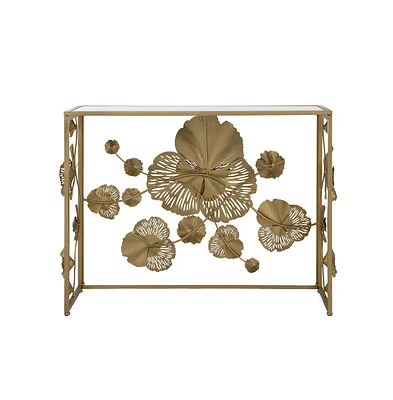 Simplie Fun Gold Console Table with Mirrored Glass Top, Modern Entryway Table