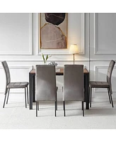 Simplie Fun 5-Piece Dining Set Including Grey Velvet High Back Nordic Dining Chair & Creative Design Mdf Dining Table