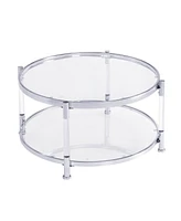 Simplie Fun Contemporary Acrylic Coffee Table, Round Tempered Glass Coffee Table, Chrome/Silver Coffee