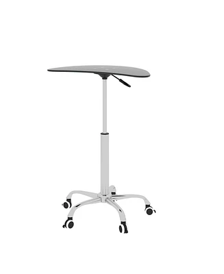 Simplie Fun Adjustable Height Tempered Glass Table Desk Table With Lockable Wheels