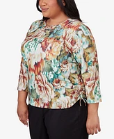 Alfred Dunner Plus Classic Earth Floral Crew Neck Top