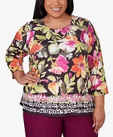 Alfred Dunner Plus Classic Bold Floral Geometric Border Top