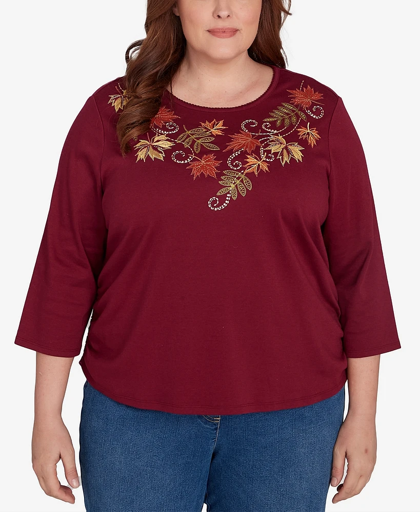 Alfred Dunner Plus Size Classic Falling Leaves Ruched Sides Top