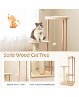 Costway Wooden Cat Tree with Sisal Scratch Board & Post Padded Perch Hanging Toys Modern