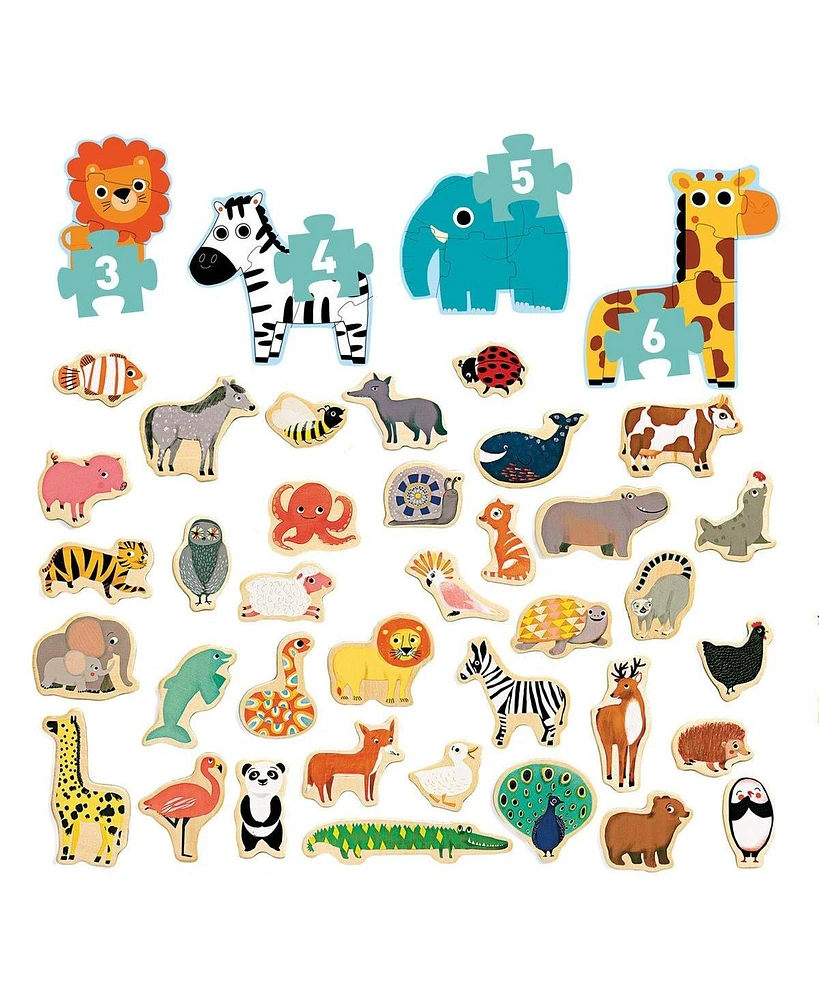 Djeco Wooden Animal Magnets & Jungle Progressive Animal Puzzles - Assorted pre