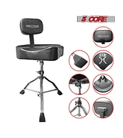 5 Core Drum Throne with Backrest • Height Adjustable Comfortable Guitar Stool Motorcycle Style Seat - Ds Ch Blk Rest