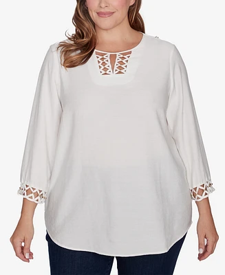 Ruby Rd. Plus Macrame Voile Woven Tunic Top