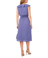 Vince Camuto Women's V-Neck Smocked Ruffled Midi Dress