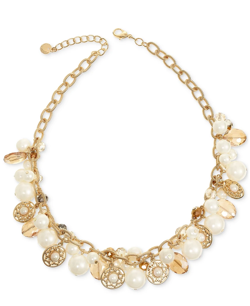 Charter Club Gold-Tone Bead & Imitation Pearl Charm Statement Necklace, 17" + 2" extender, Created for Macy's