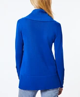 Melissa Paige Petite Contrast-Cuff Cowlneck Sweater