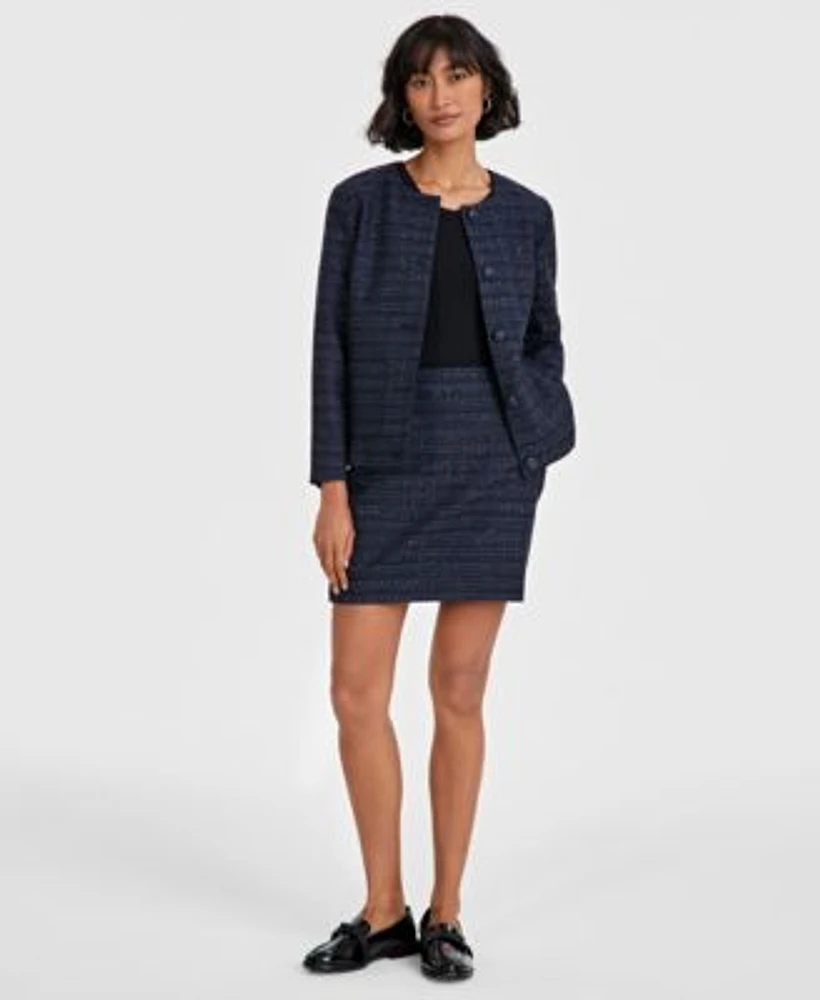 On 34th Womens Tweed Jacket Ribbed Bodysuit Tweed Mini Skirt Created For Macys