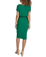 kensie Women's Tulip-Sleeve Tie-Waist Sheath Dress