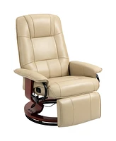 Homcom Faux Leather Reclining Lounge Chair Swivel Recliner Sofa Seat w/ Wood Base White