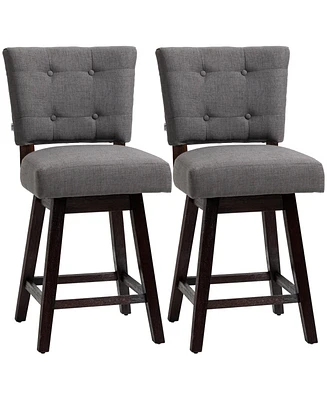 Homcom Modern Set of 2 Bar Stools w/ Tufted Cushion Back & Seat, Wood Frame, Grey