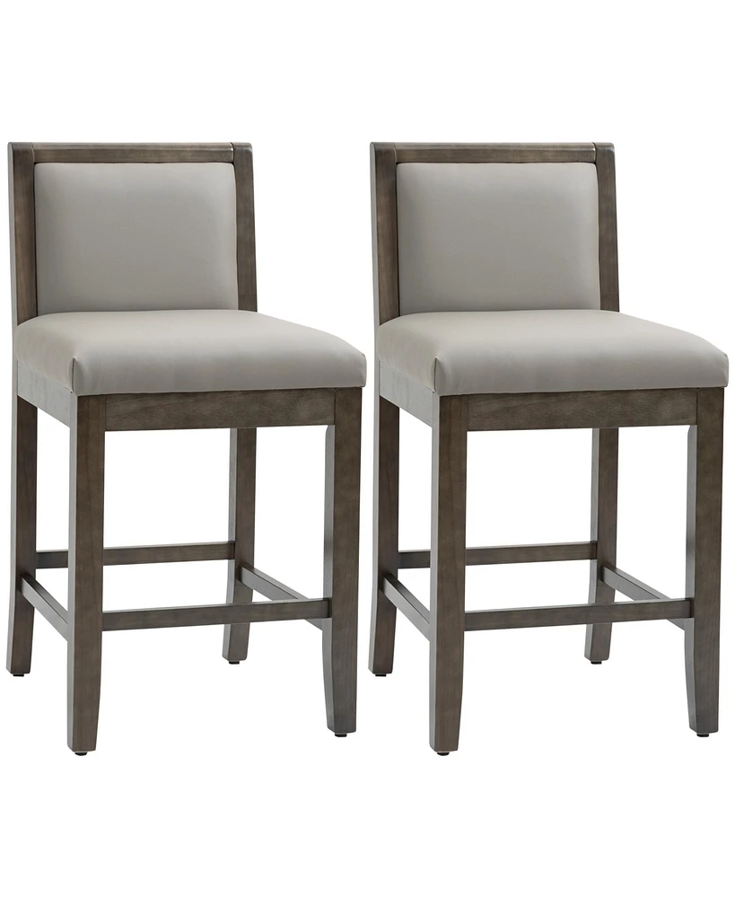 Homcom Farmhouse Counter Height Armless Bar Stools Set of 2 w/ Back Footrest, Grey