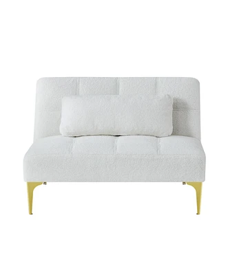 Simplie Fun Convertible Sofa Bed Futon With Gold Metal Legs Teddy Fabric (White)
