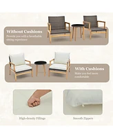 Costway 3 Pcs Outdoor Furniture Set with Cushioned Chairs and Tempered Glass Side Table