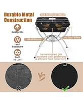 Costway 3-in-1 Portable Charcoal Grill Folding Camping Fire Pit with Carrying Bag & Gloves