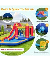 Costway 9-in-1 Inflatable Bounce Castle with Waterslide Water Cannon for 3+ with 735W Blower