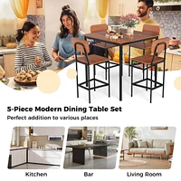 5-Piece Industrial Dining Table Set with Counter Height Table & 4 Bar Stools