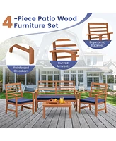 Costway 4 Pcs Outdoor Furniture Set with Soft Seat Cushions Stable Acacia Wood Frame