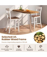 Costway Wooden Bar Stool Set of Chairs with Lvl Rubber Wood Frame, Backrest