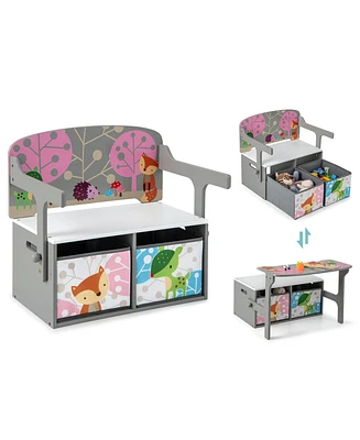 Costway 3 1 Kids Convertible Activity Bench Children Table & Chair Set with 2 Bins