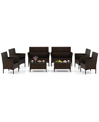 Costway Pcs Patio Furniture Set with Washable Cushions and Tempered Glass Coffee Table