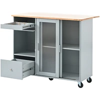 Blue Kitchen Island Cart With Led Light And Drop Leaf
